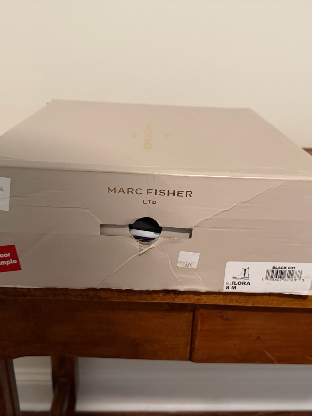 Marc Fisher Beige Shoe Box with Gold Logo